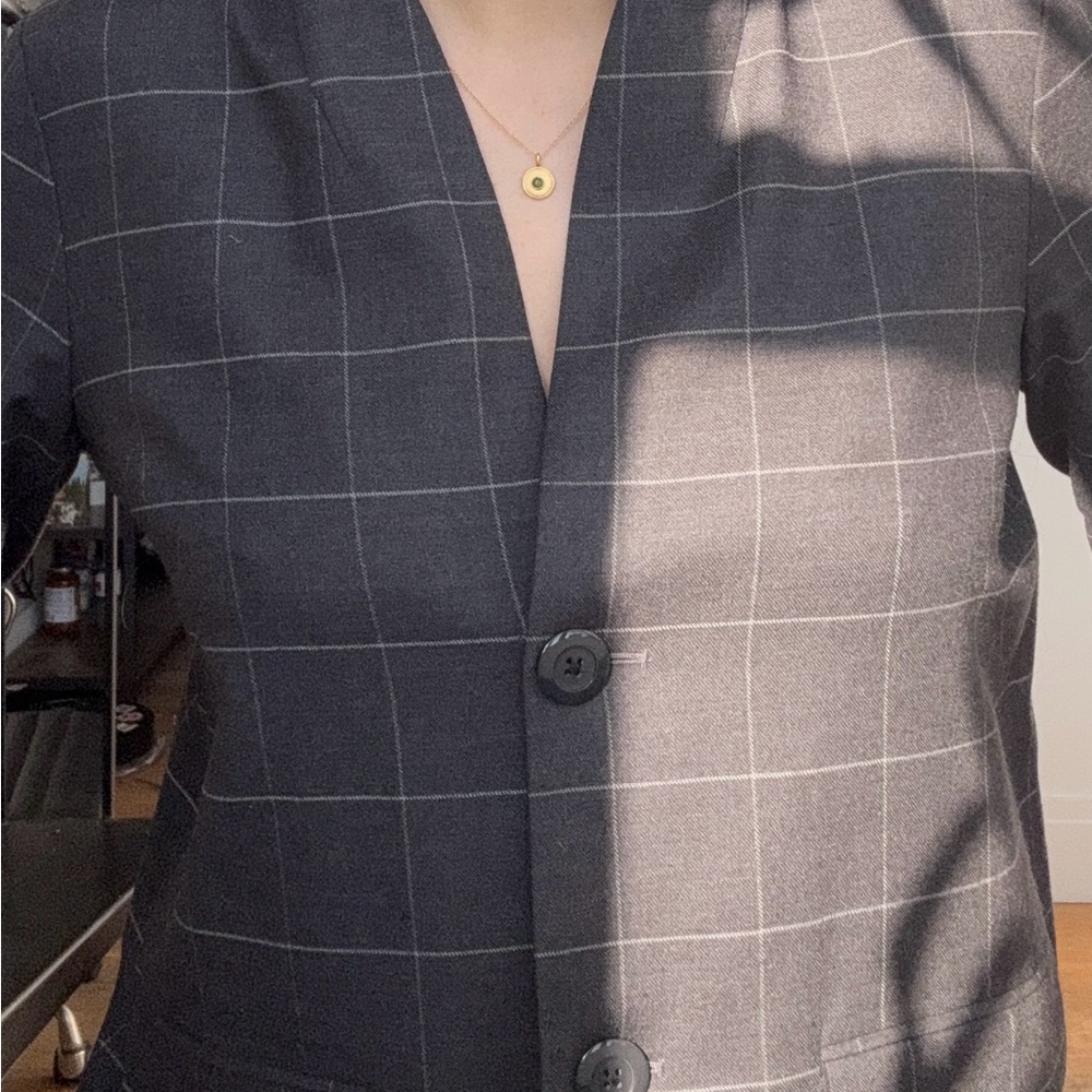 Men's Checkered Blazer - Dark Gray